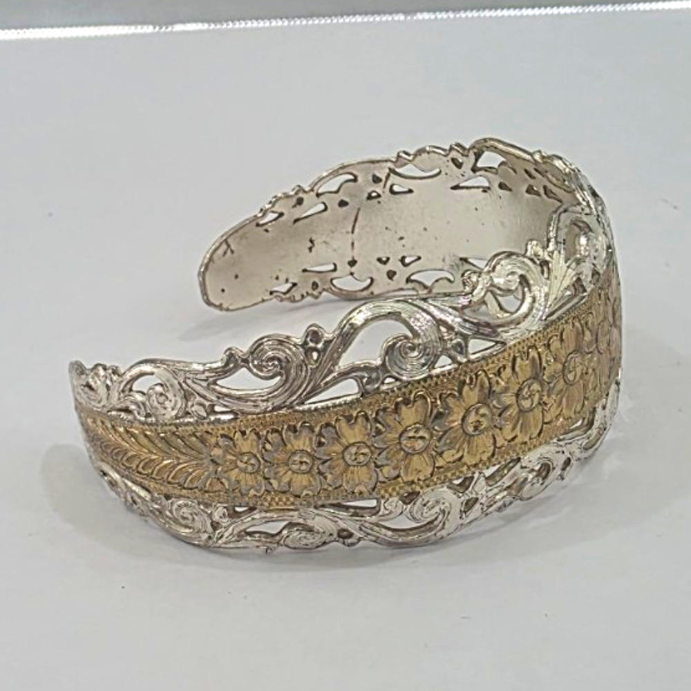 Montana Silversmiths Signed Silver/Gold Tone Filigree Cutout Open Cuff